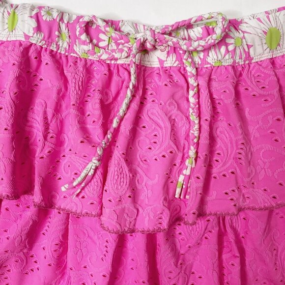 LoveShackFancy Cotton Candy Pink Eyelet Paisley Tiered Skirt S NWT - Picture 5 of 6